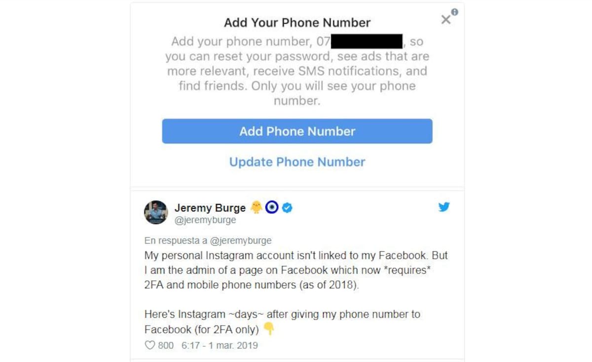 Facebook, teléfono celular