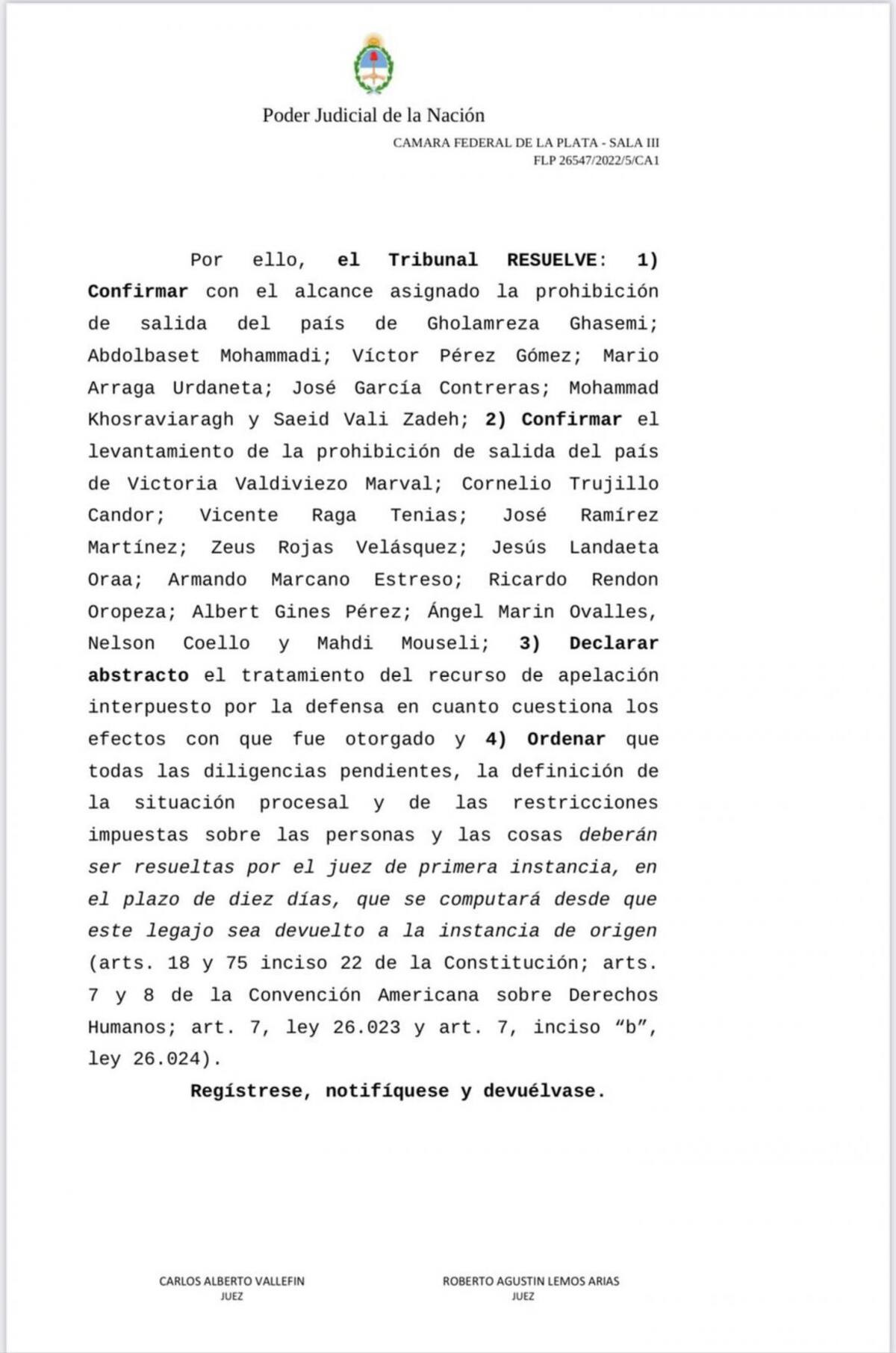 Fallo de la Cámara Federal de La Plata sobre el avión venezolano.
