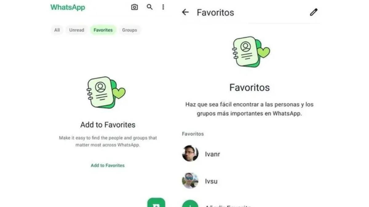 Favoritos en WhatsApp. Fuente: Meta