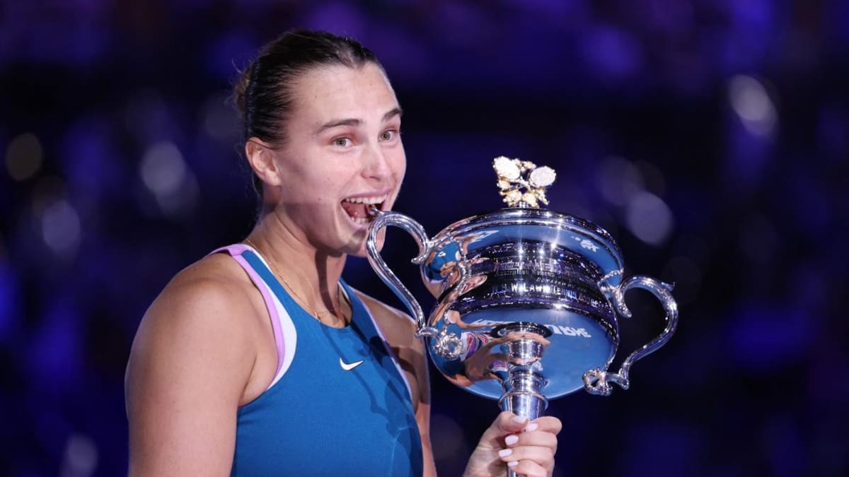 Festejo de Aryna Sabalenka en el Abierto de Australia. Foto: REUTERS.