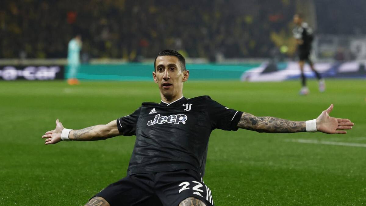 Festejo de Di María para la Juventus ante el Nantes por la Europa League. Foto: REUTERS.