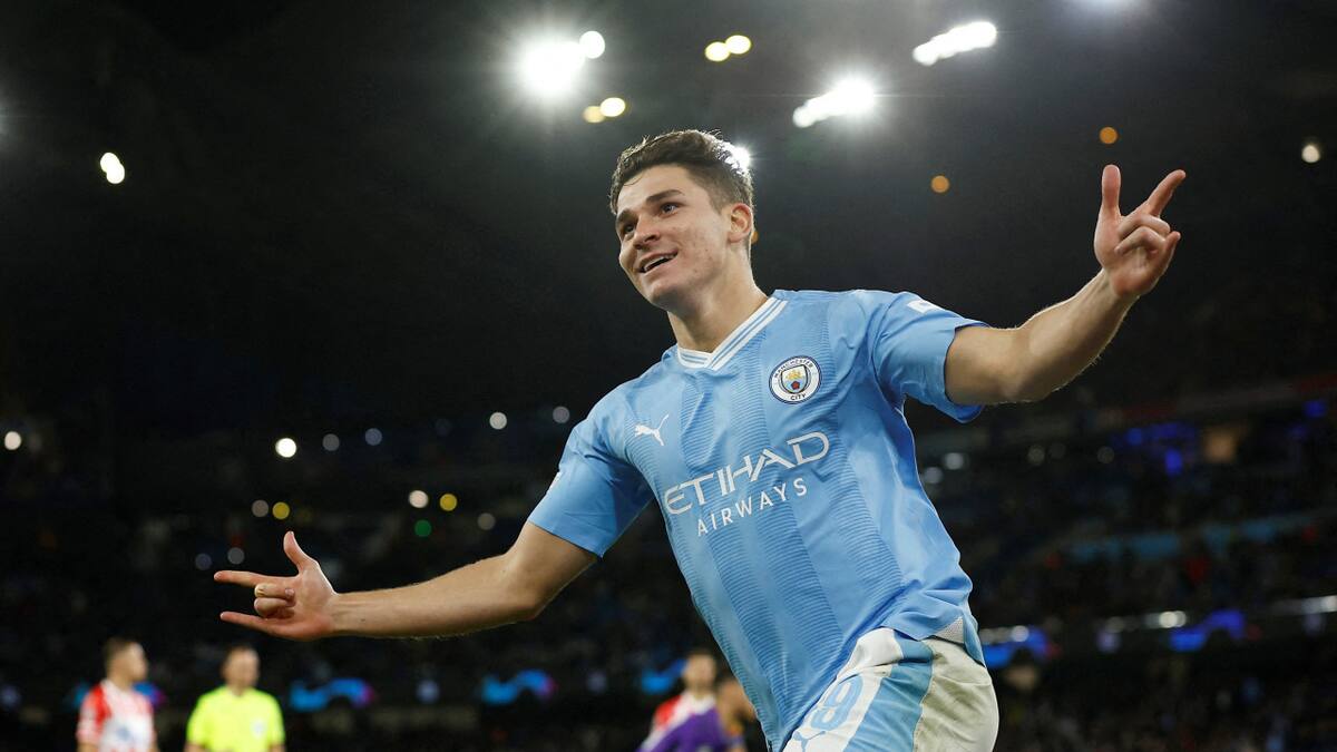 Festejo de Julián Álvarez para el Manchester City. Foto: REUTERS.