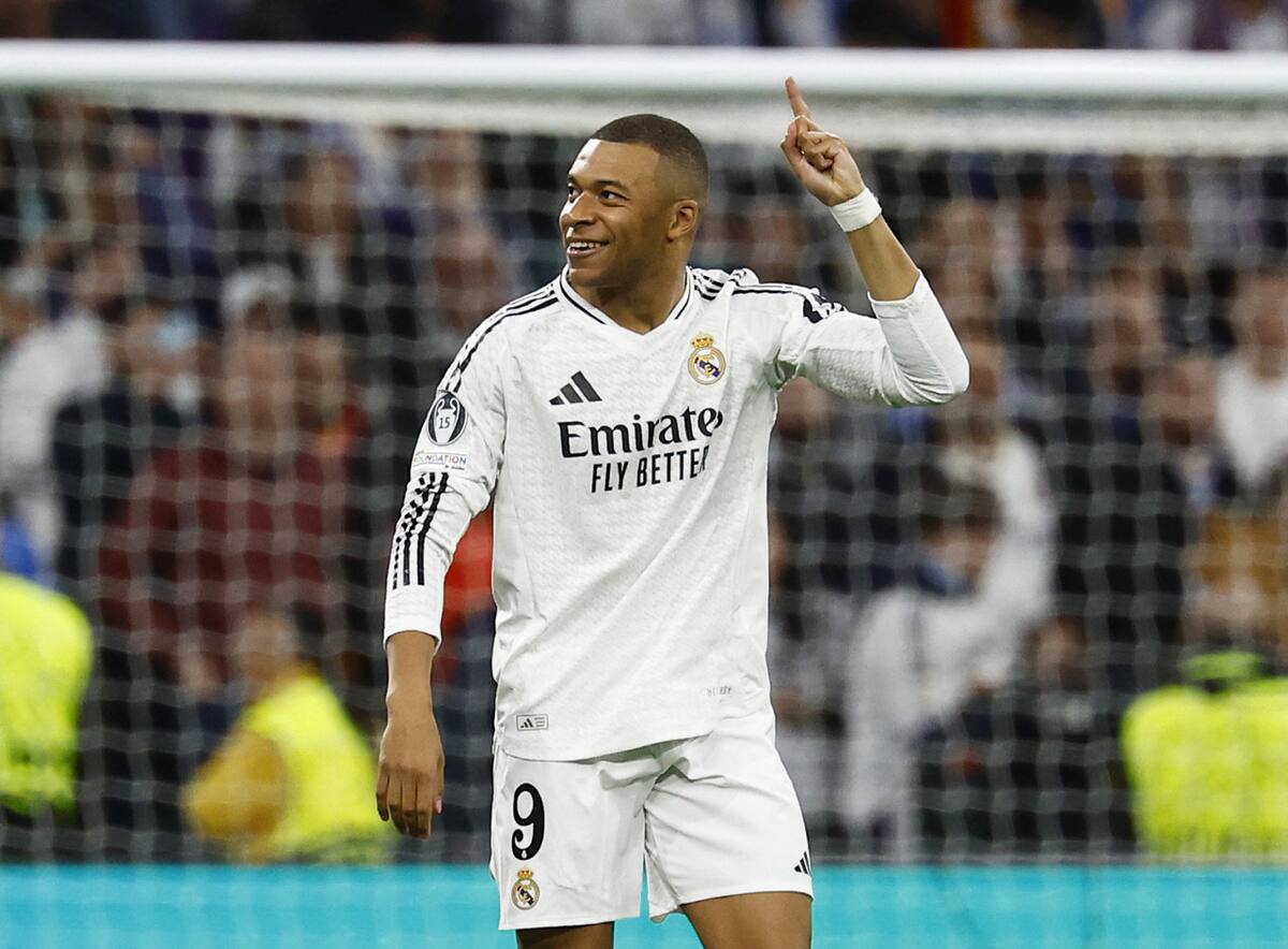 Festejo de Kylian Mbappé en el Real Madrid. Foto: REUTERS.