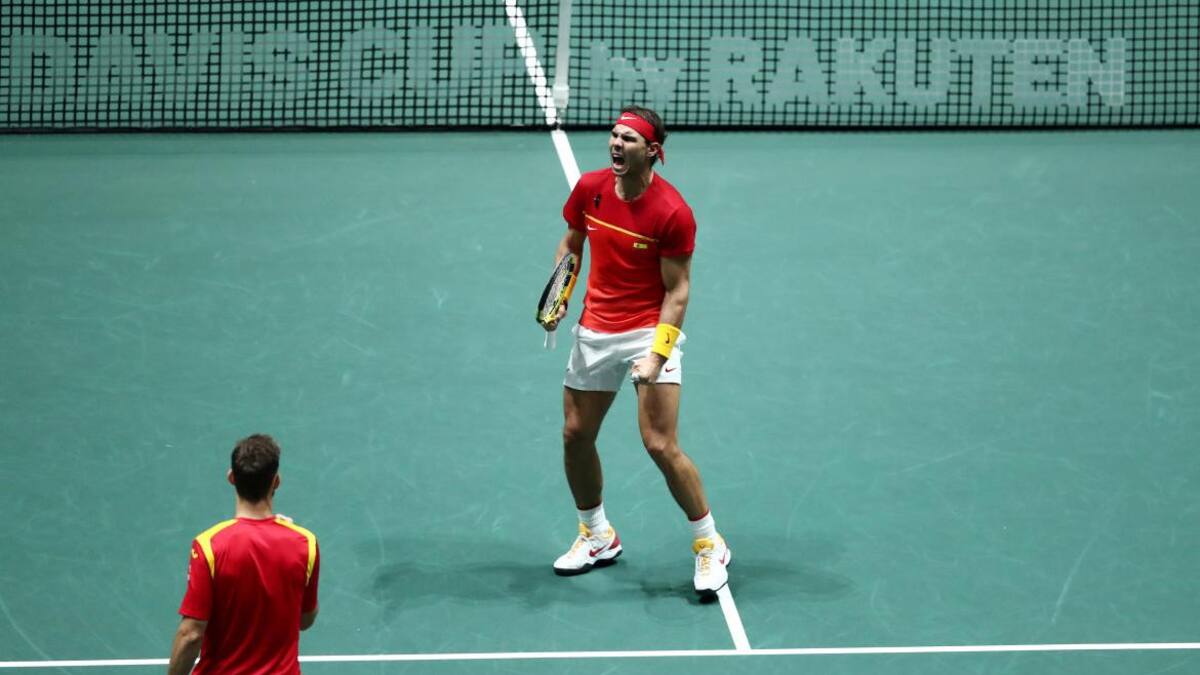 Festejo de Nadal y Granollers en la serie de Copa Davis ante Argentina, REUTERS