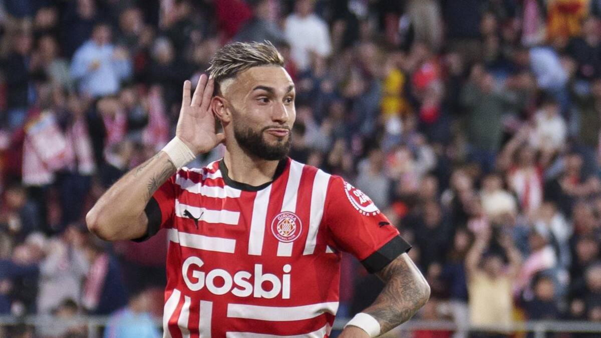 Festejo de Valentin Castellanos para el Girona ante el Real Madrid por la Liga. Foto: EFE.