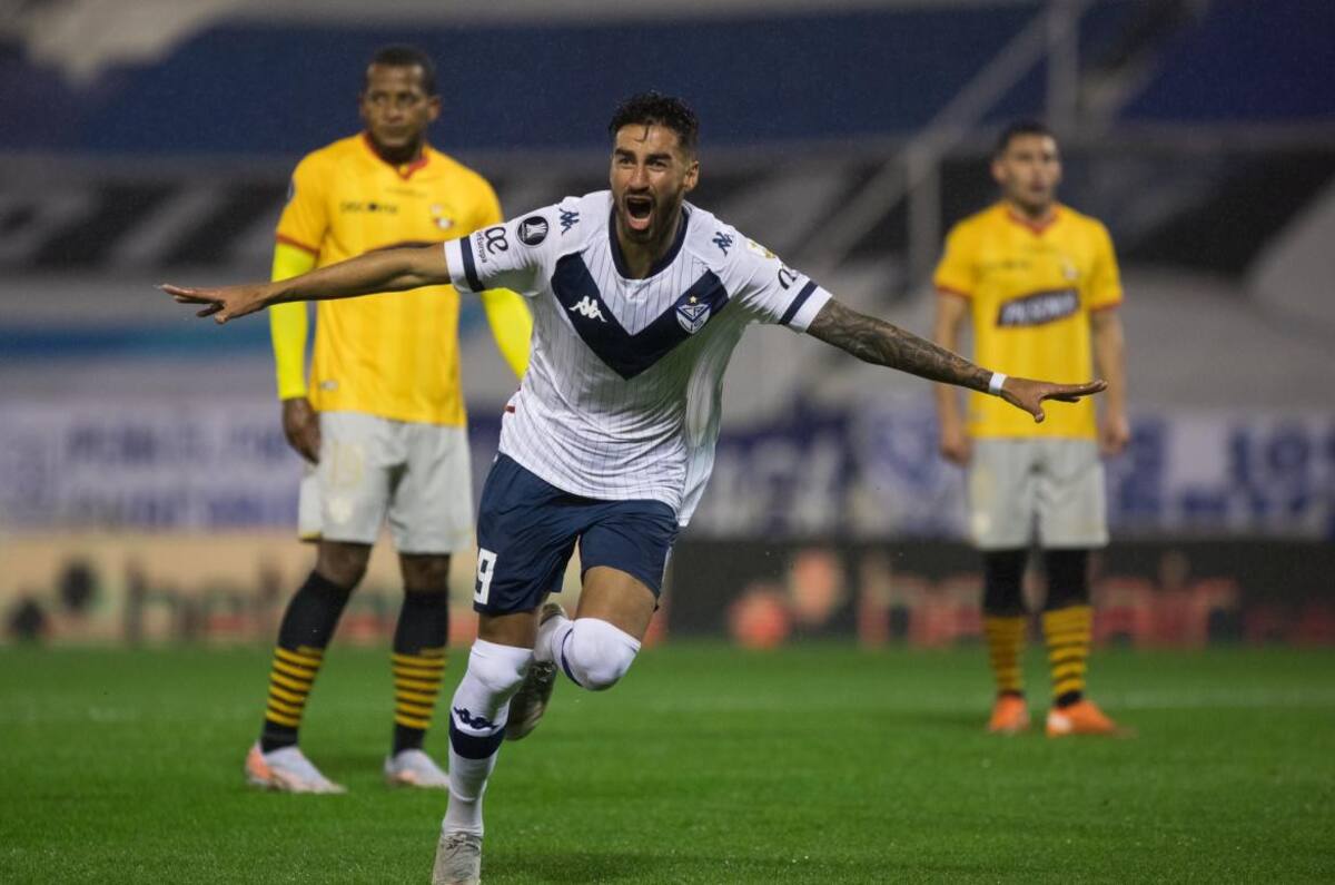 Festejo de Vélez ante Barcelona de Ecuador por la Copa Libertadores