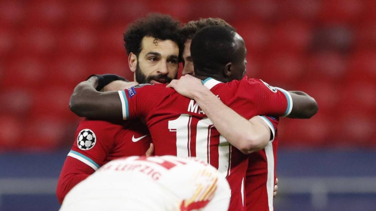 Festejo del Liverpool ante el Leipzig por Champions League, REUTERS