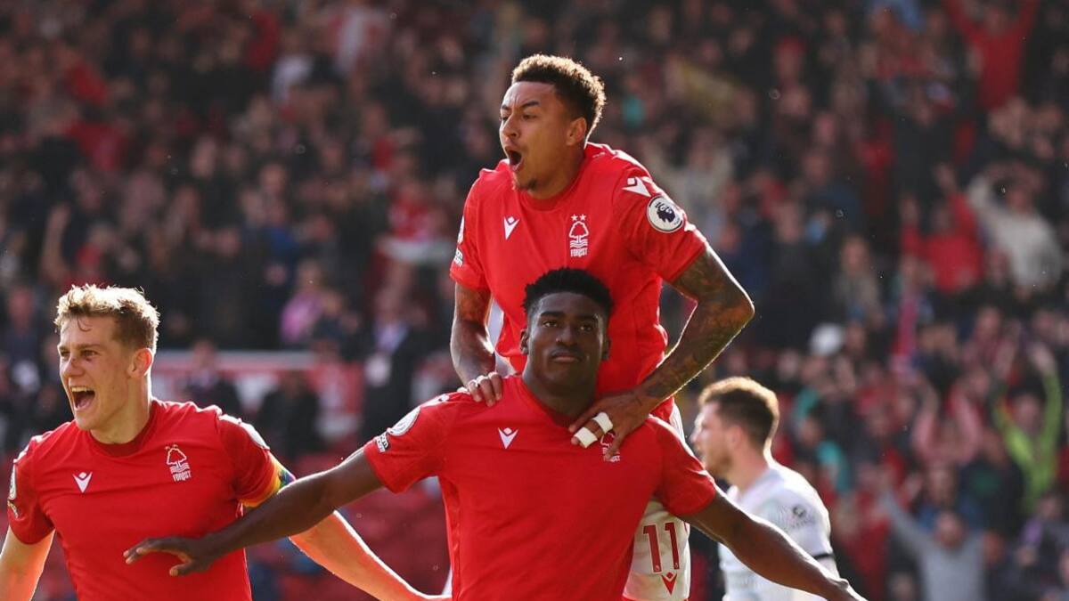Festejo del Nottingham Forest ante el Liverpool por la Premier League. Foto: REUTERS.