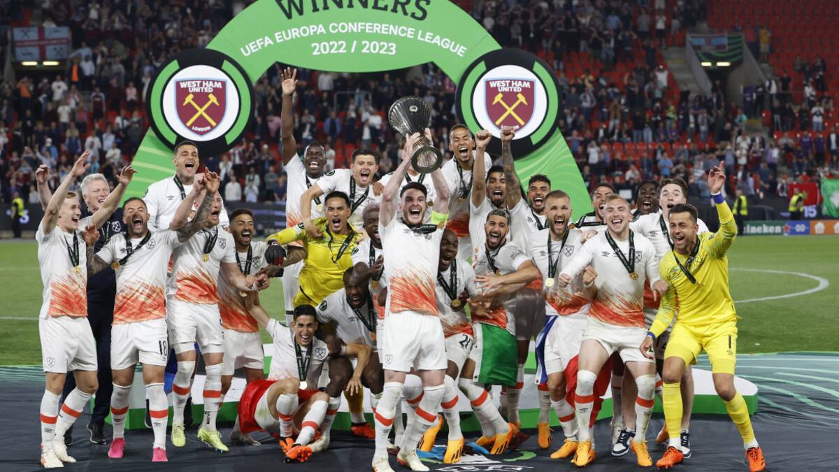 Festejo del West Ham ante la Fiorentina en la Conference League. Foto: REUTERS.