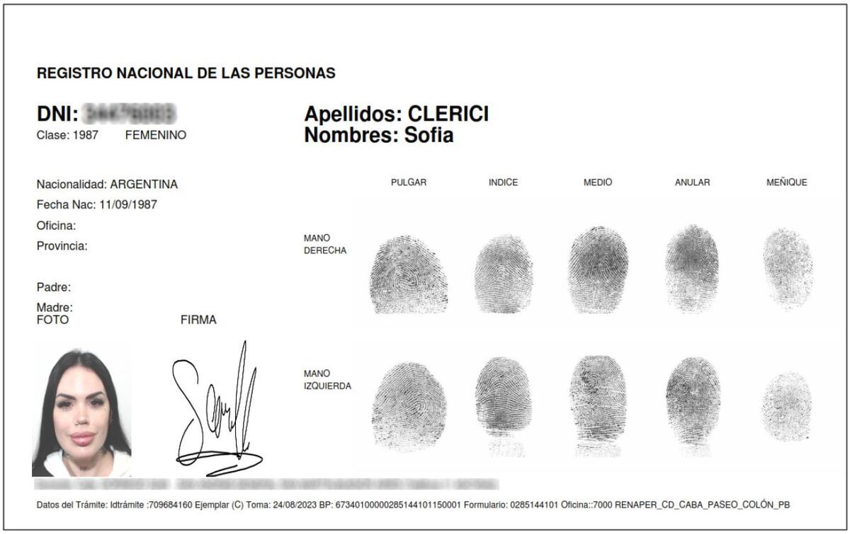Ficha de Sofía Clérici. Foto: NA.