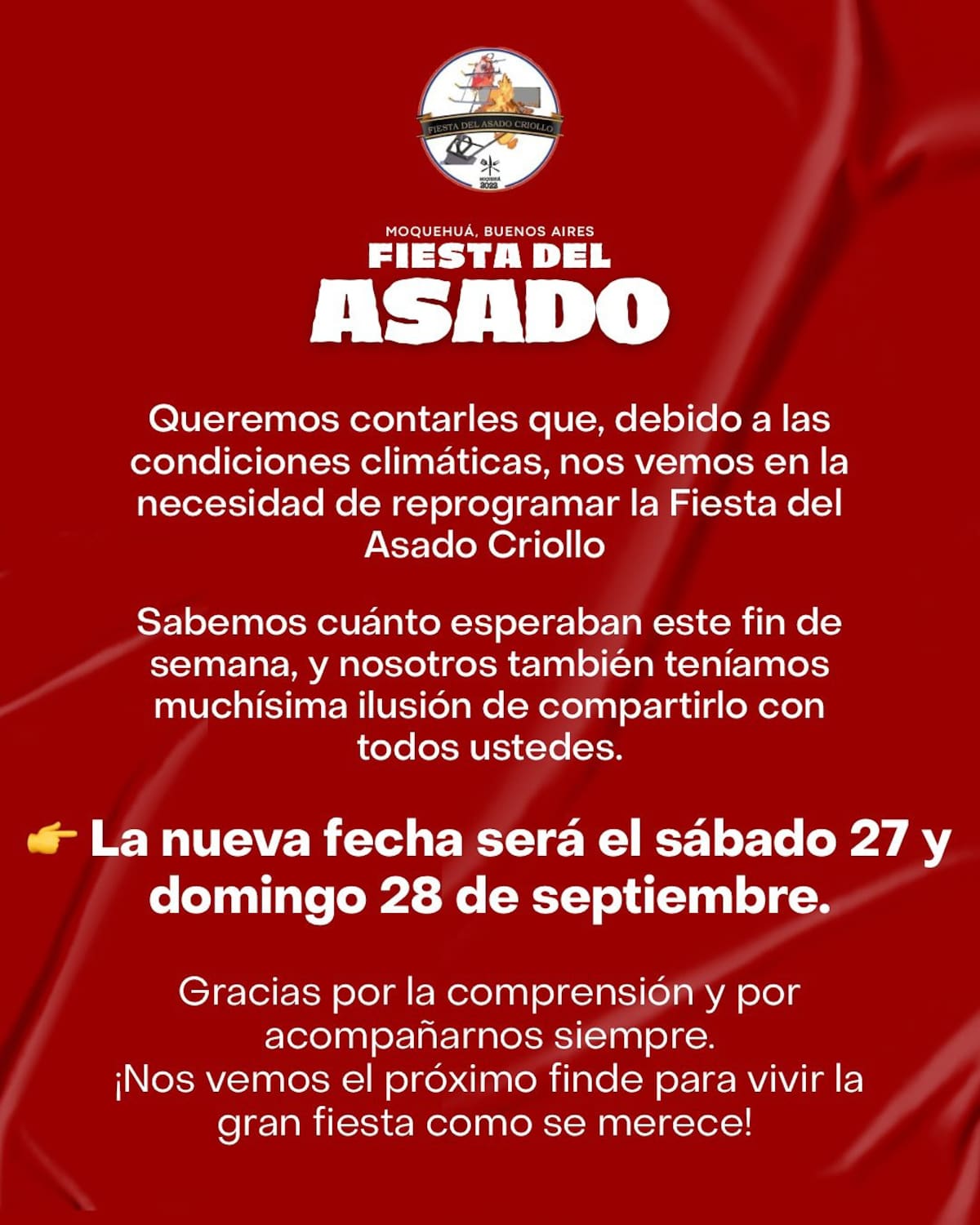 Fiesta del Asado Criollo se reprograma.