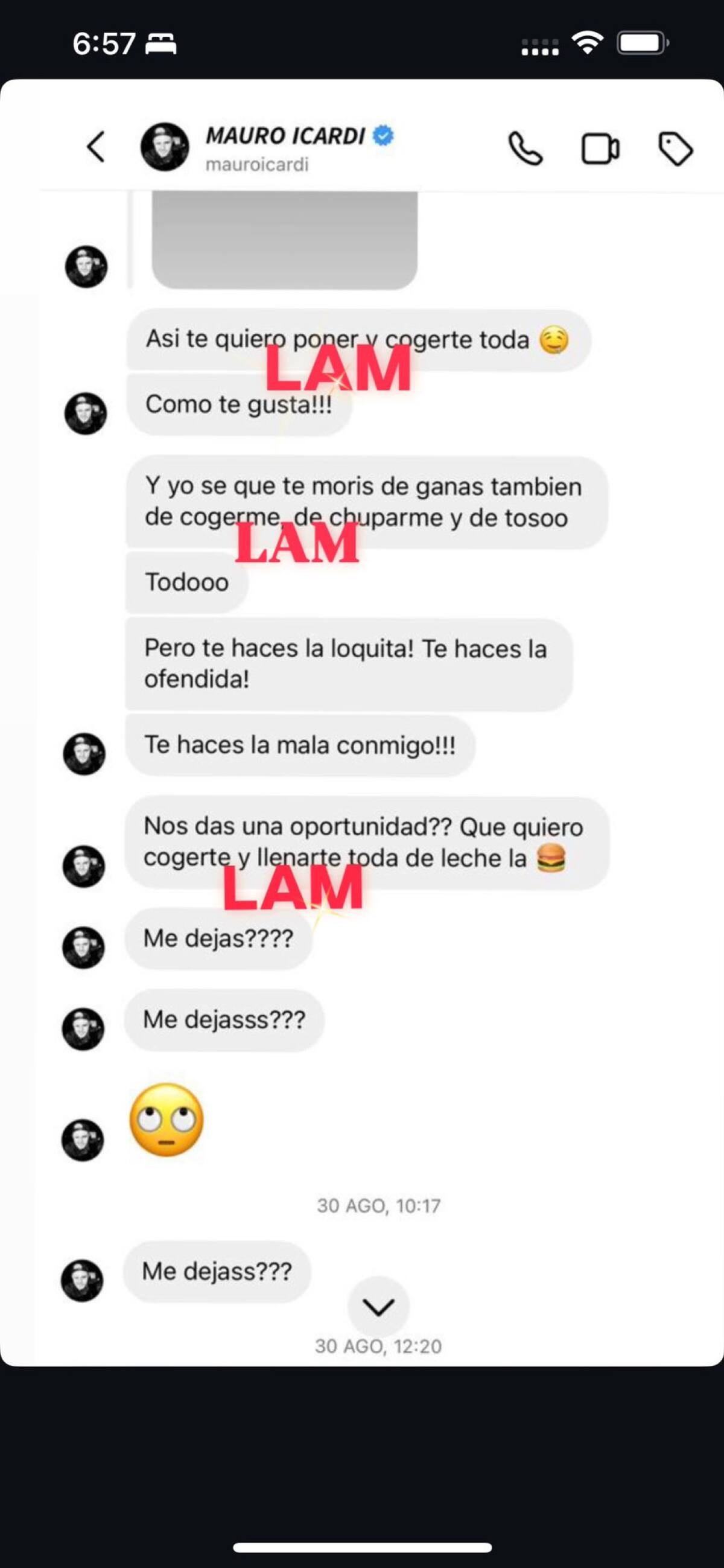 Filtraron los chats de alto voltaje entre Mauro y Wanda. Foto X @AngeldebritoOk