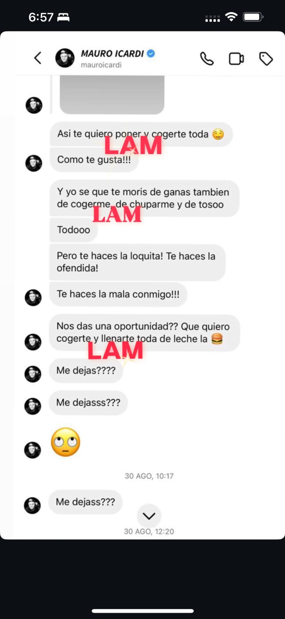 Filtraron los chats de alto voltaje entre Mauro y Wanda. Foto X @AngeldebritoOk