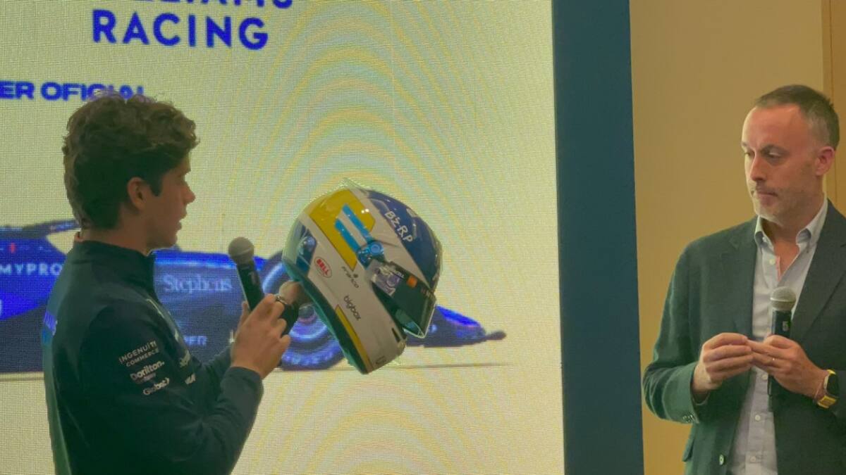 Franco Colapinto en la presentación de Mercado Libre como su nuevo sponsor. Foto: Captura de video.