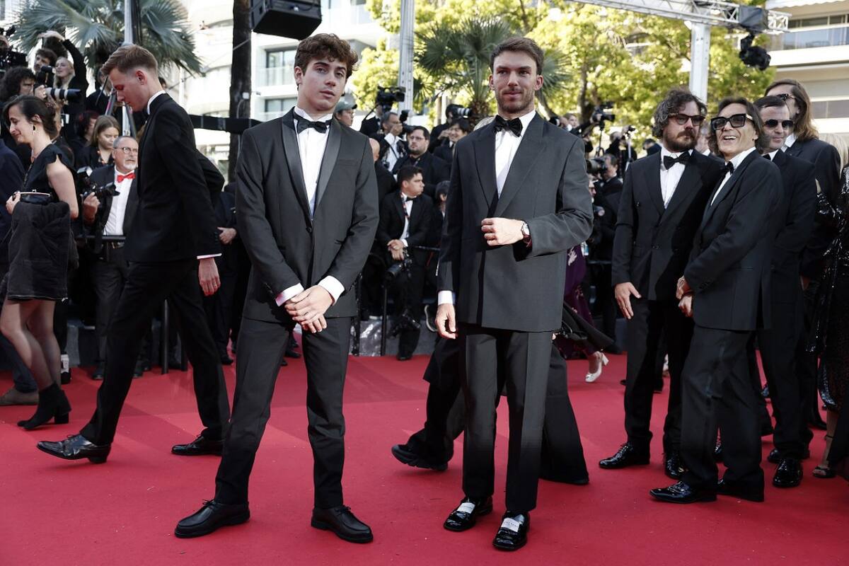 Franco Colapinto y Pierre Gasly en la alfombra roja de Cannes. Foto: Reuters (Benoit Tessier)