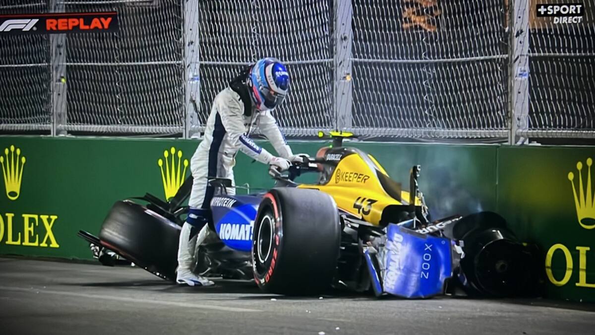 Franco Colapinto y un choque en el Gran Premio de Las Vegas. Foto: Captura.