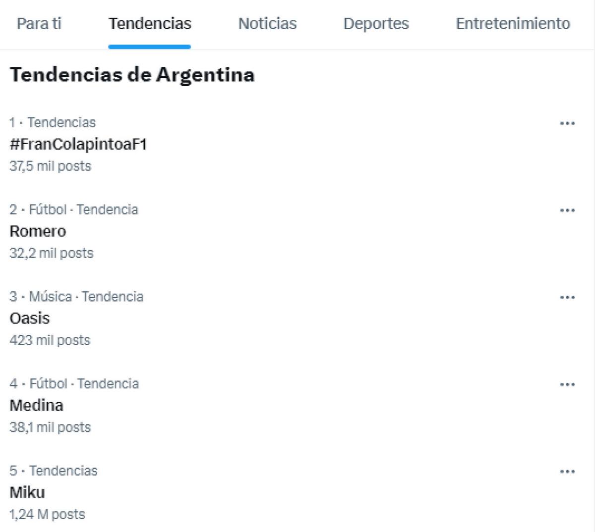 #FranColapintoaF1 está primero en las tendencias en X. Foto: Captura.