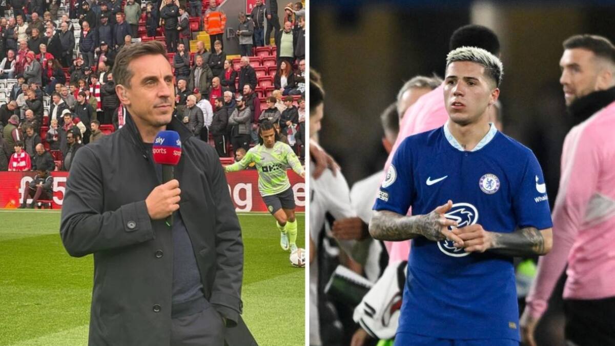 Gary Neville y Enzo Fernández. Foto: Reuters.