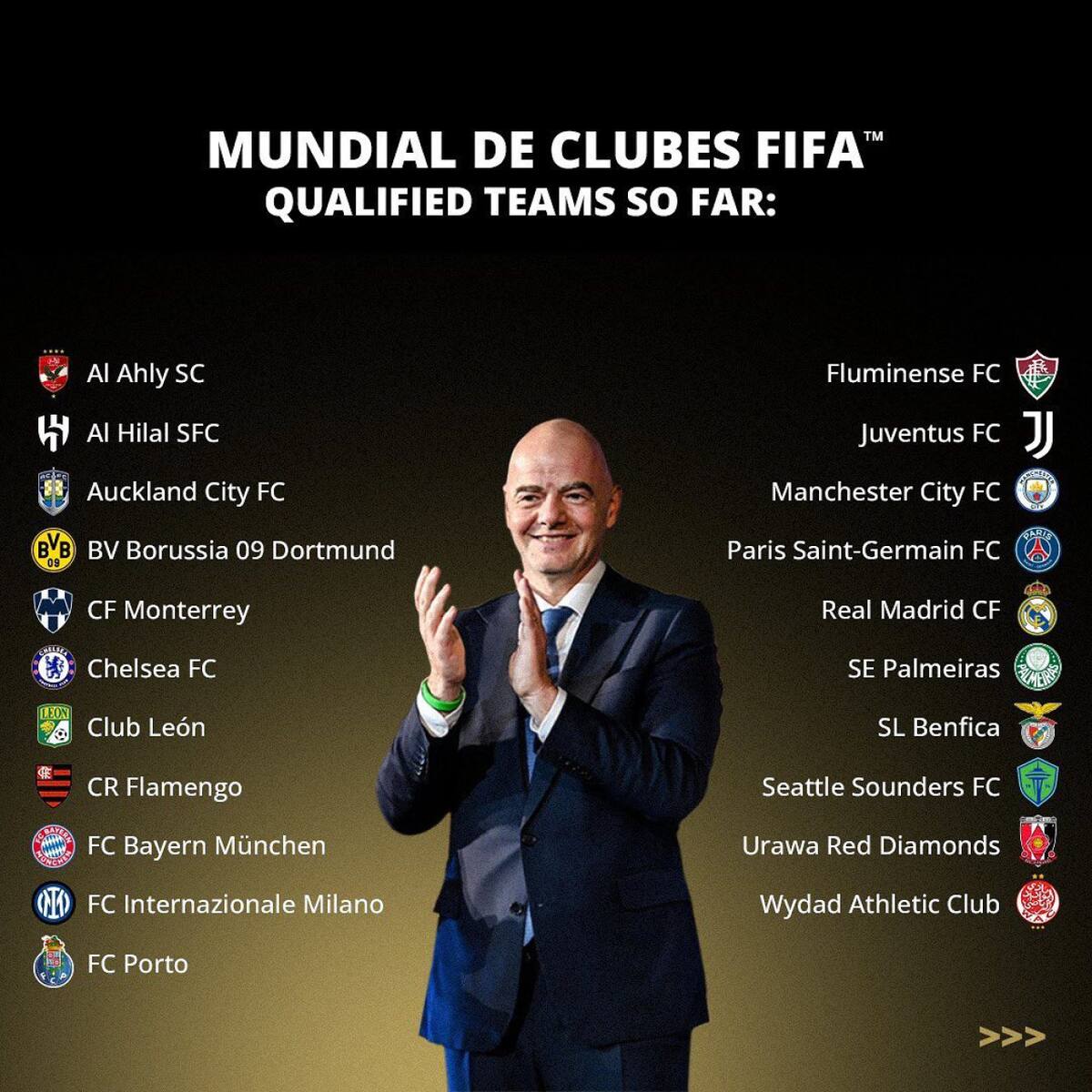 Gianni Infantino confirmó los equipos que ya aseguraron su lugar en el Mundial de Clubes 2025. Foto: Instagram.