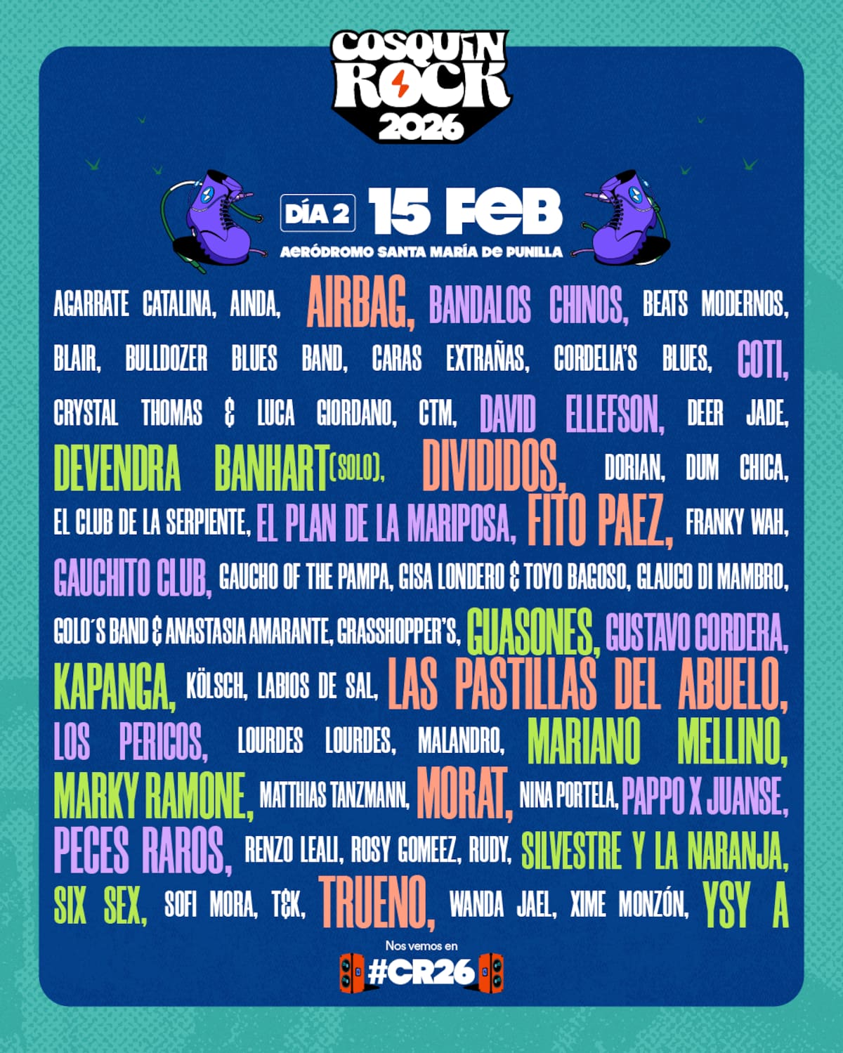 Grilla de bandas del Cosquín Rock 2026.