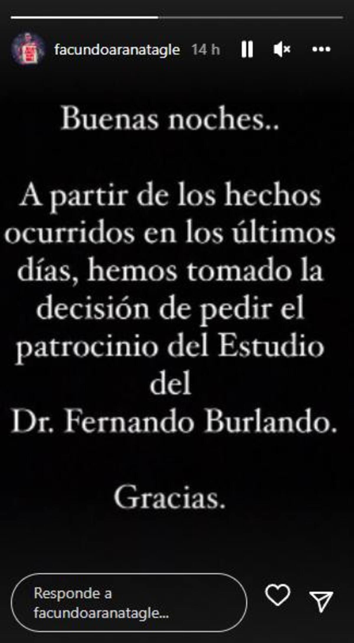 Historia de Facundo Arana en redes. Foto: Instagram.