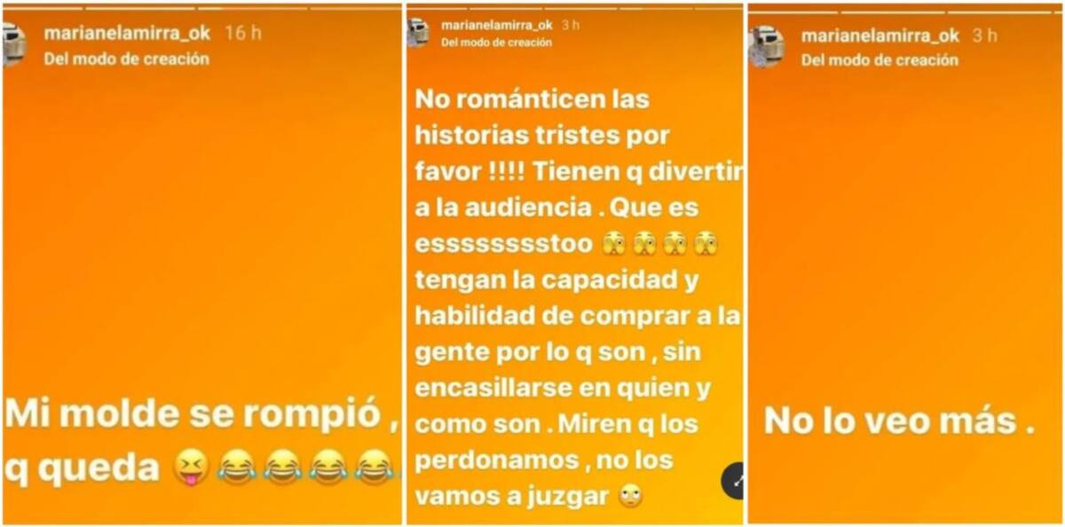 Historias de Marianela Mirra. Foto: Instagram/marianelamirra_ok
