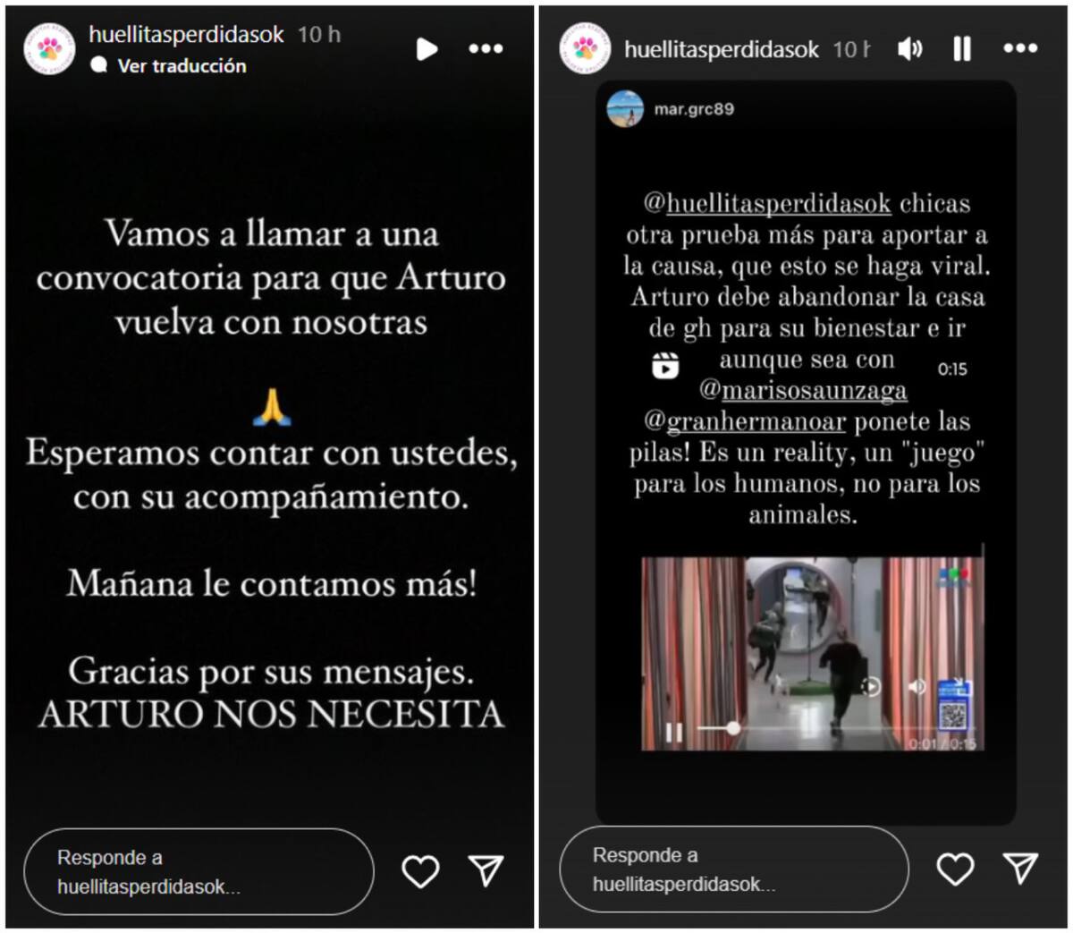 Huellitas Perdidas pide por la devolución de Arturo.