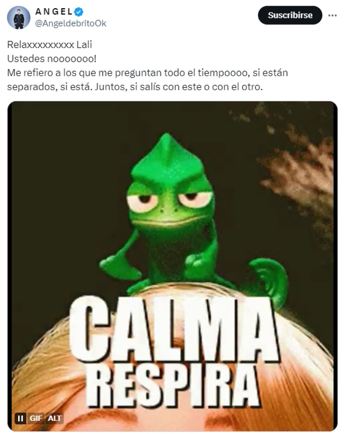 Ida y vuelta entre Ángel de Brito y Lali. Foto: X.