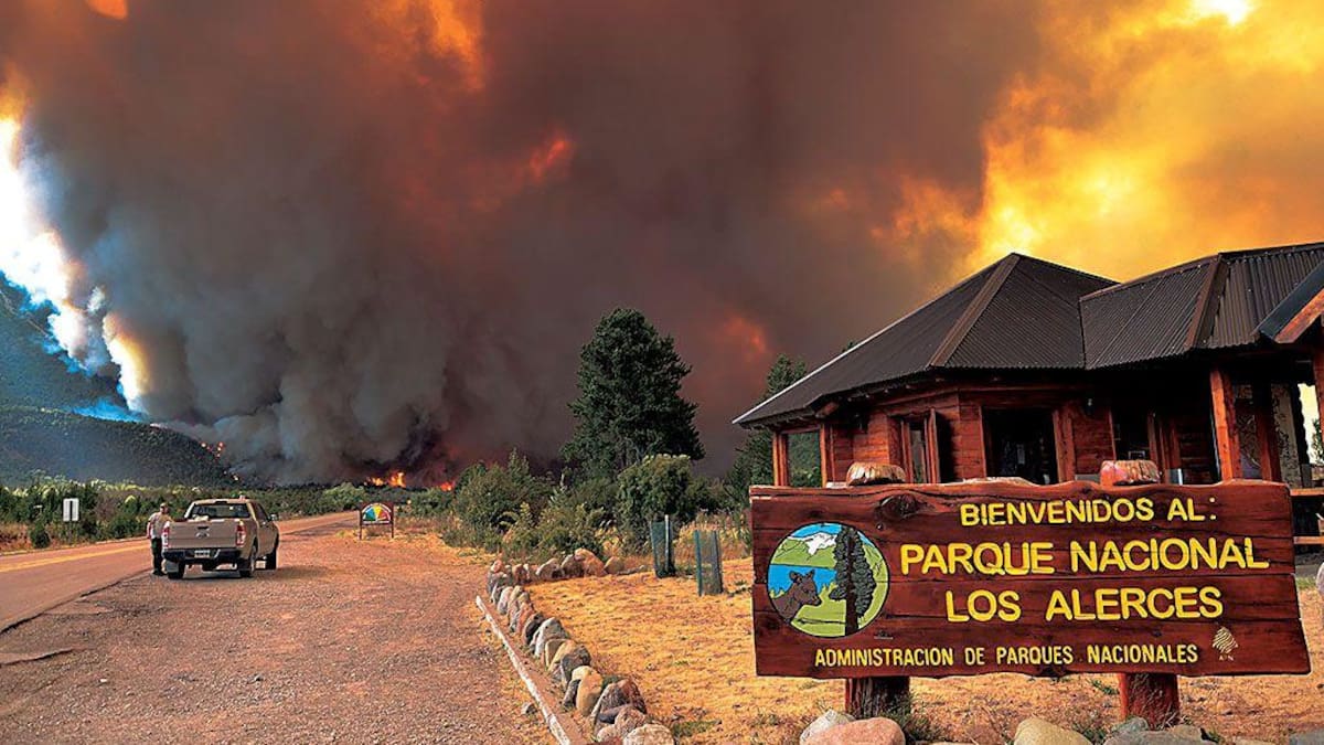 Incendio forestal en el Parque Nacional Los Alerces.