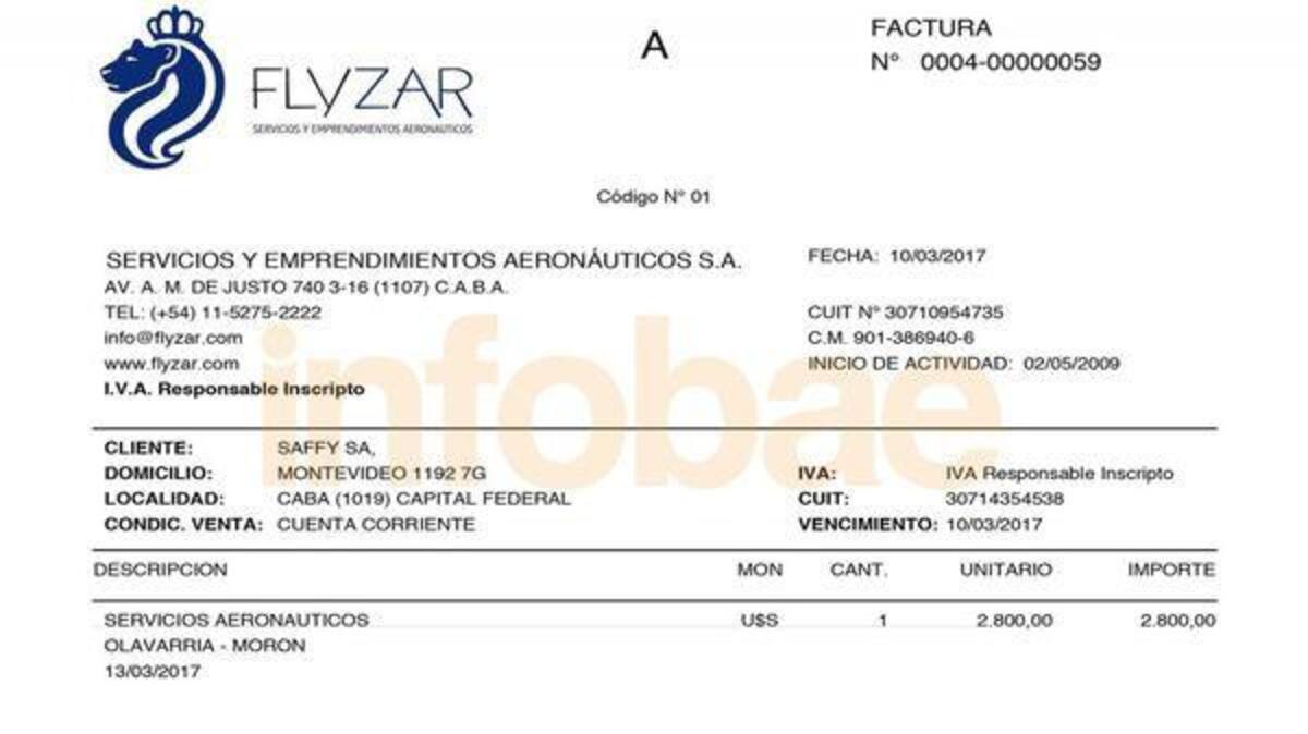 Indio Solari - factura del avión