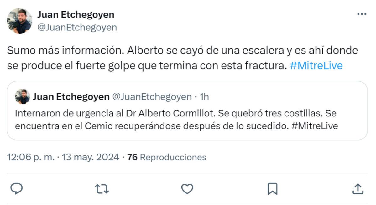 Información sobre la salud de Cormillot. Foto: X.