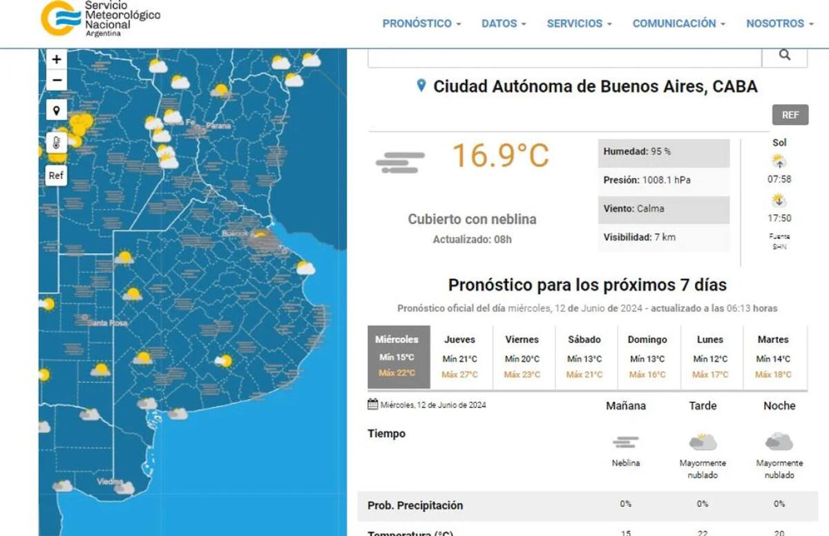 Informe del Servicio Meteorológico Nacional. Foto: SMN.