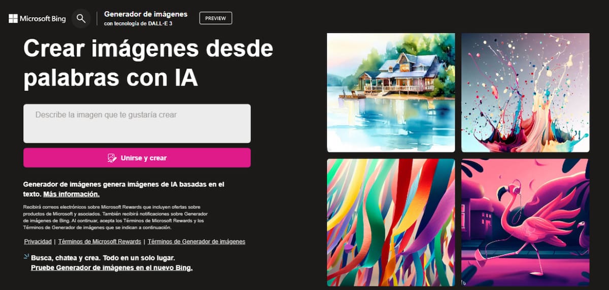 Inicio de Bing Image Creeator. Foto: Captura de pantalla