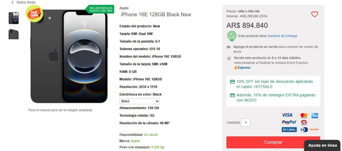 iPhone 16 en Hot Sale. Foto: Captura de pantalla Hot Sale.