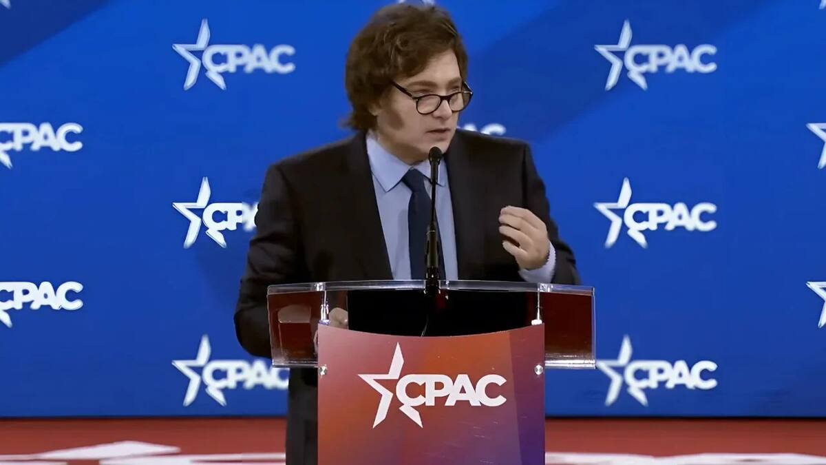El presidente argentino, Javier Milei, en la Conferencia de Acción Política Conservadora.