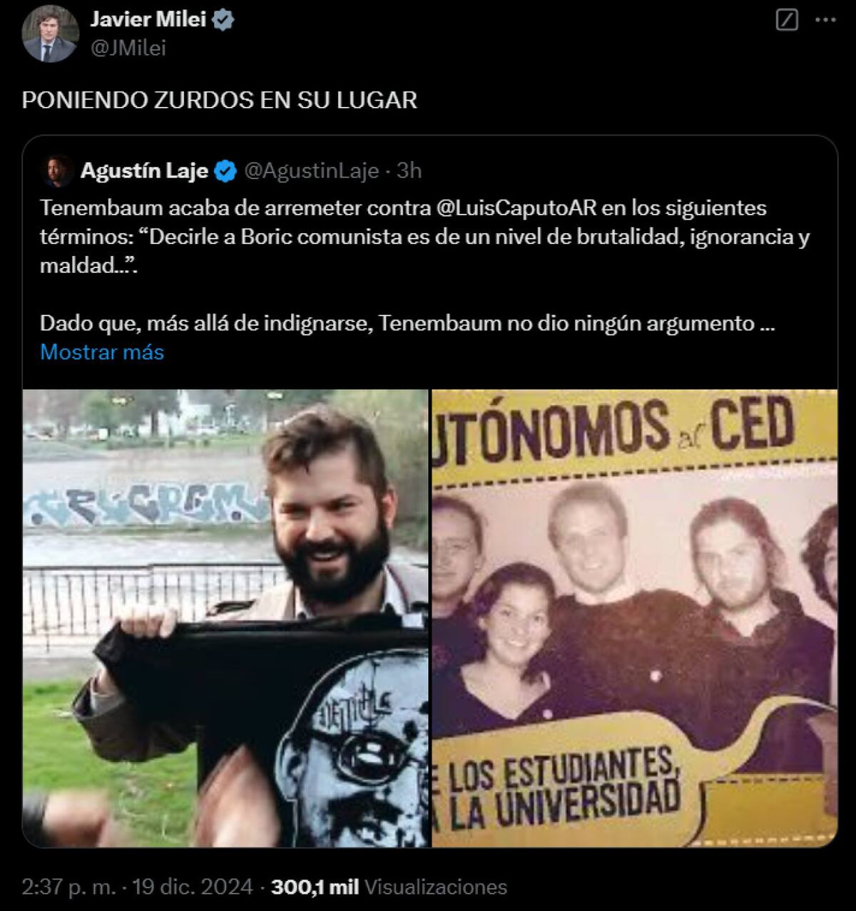 Javier Milei apuntó contra Gabriel Boric. Foto: X @JMilei