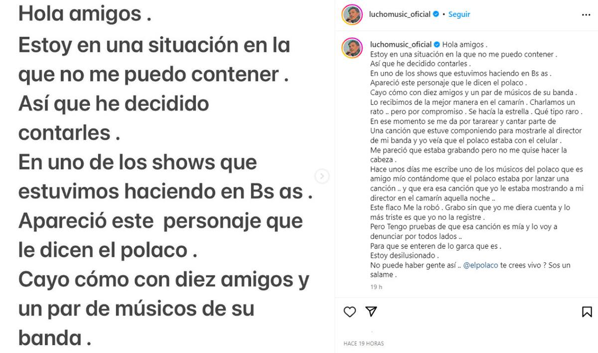 La acusación a El Polaco. Foto: Instagram.