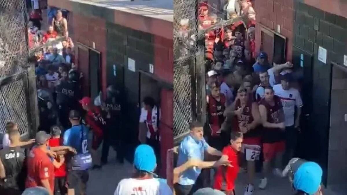 La batalla campal en la cancha de Defensores de Belgrano. Foto: NA.
