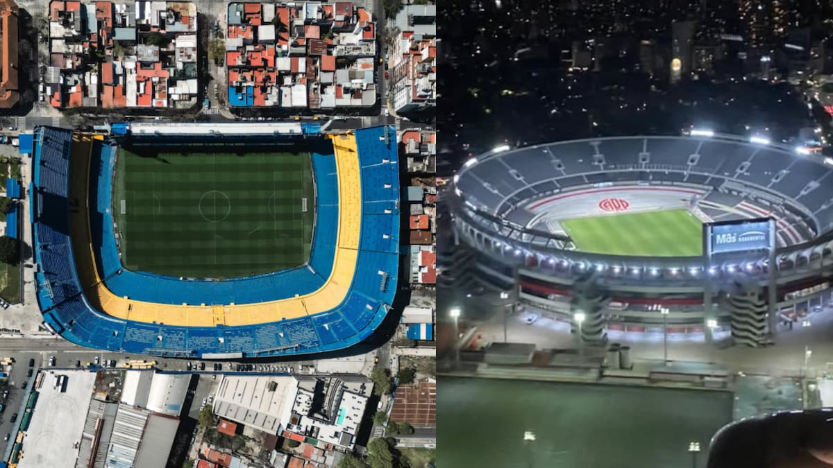 La Bombonera y el Monumental. Fotos: EFE y @obramonumental