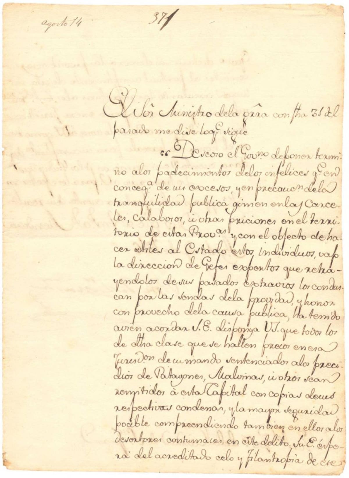 La carta original se exhibe en el Museo Malvinas