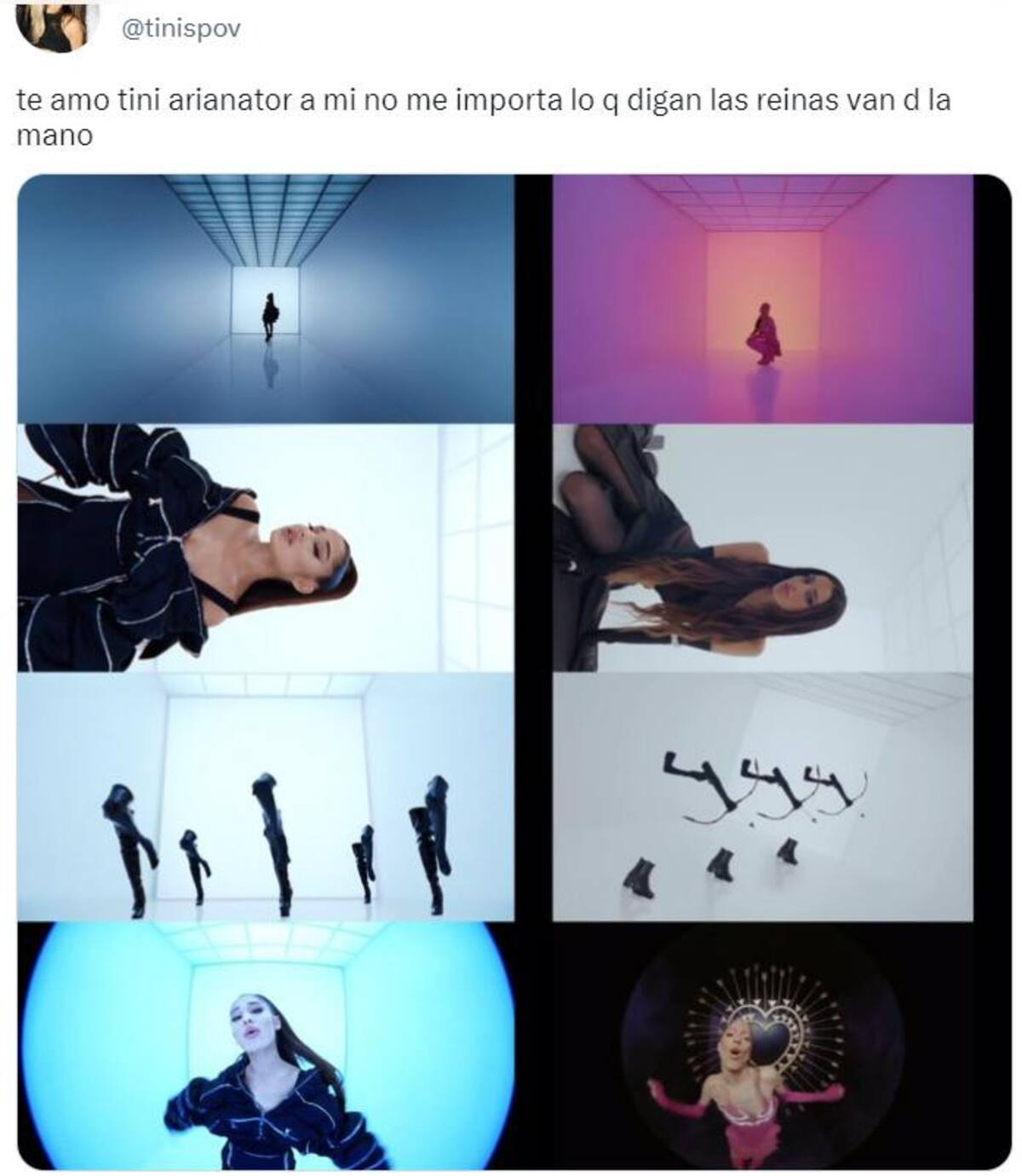 La comparación del video de Tini con uno de Ariana Grande. Foto: Twitter.