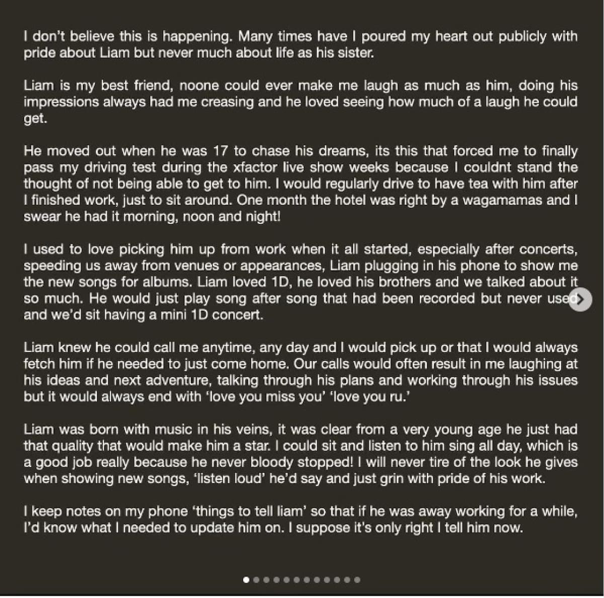 La despedida de la hermana de Liam Payne. Foto: Instagram.