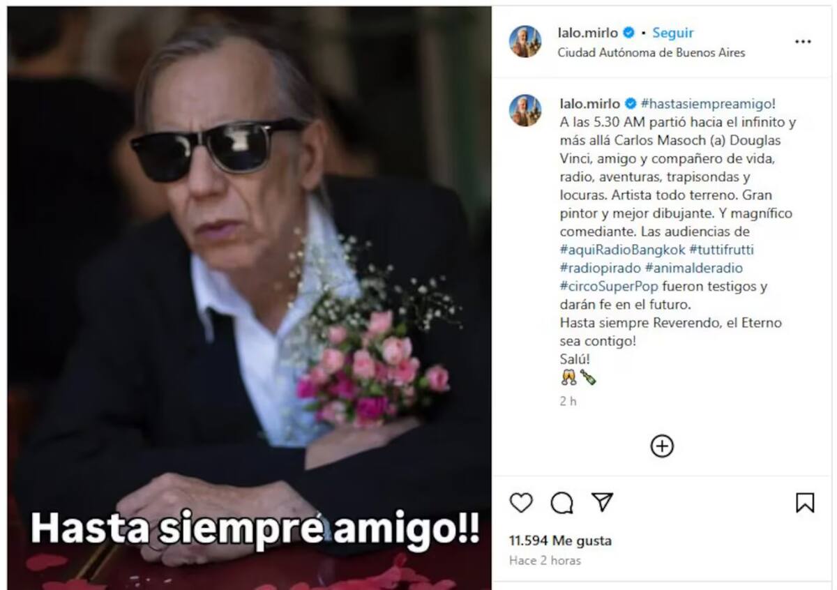 La despedida de Lalo Mir a Douglas Vinci. Foto: captura Instagram/lalo.mirlo