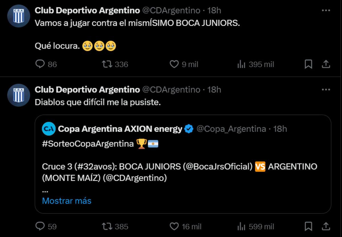 La emoción de Argentino de Monte Maíz por enfrentar a Boca en la Copa Argentina.