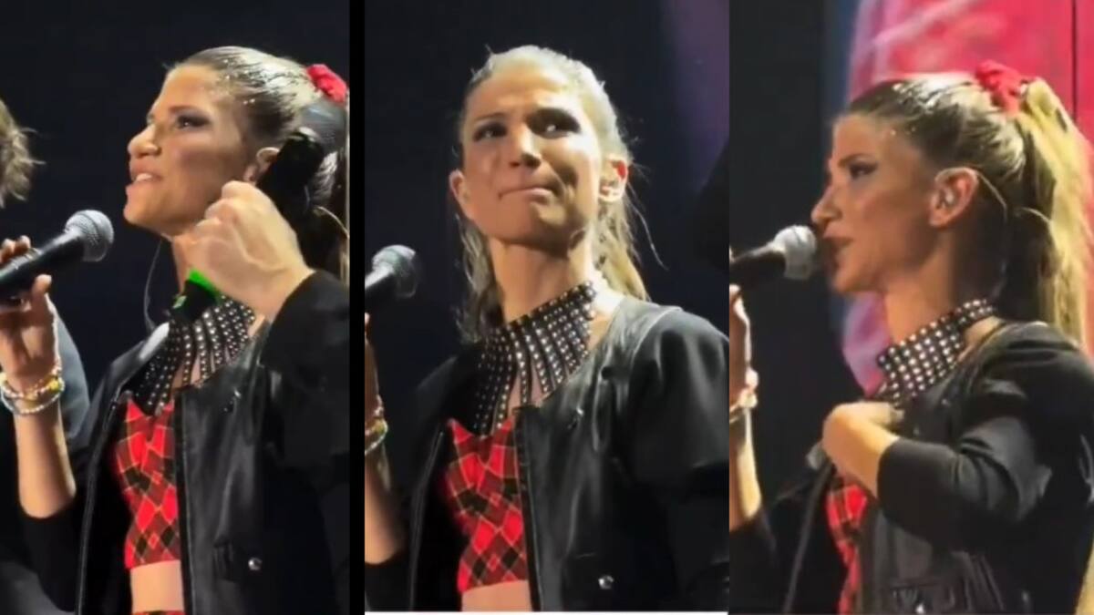 La emoción de Camila Bordonaba en su regreso a los escenarios con Erreway. Foto: Captura.