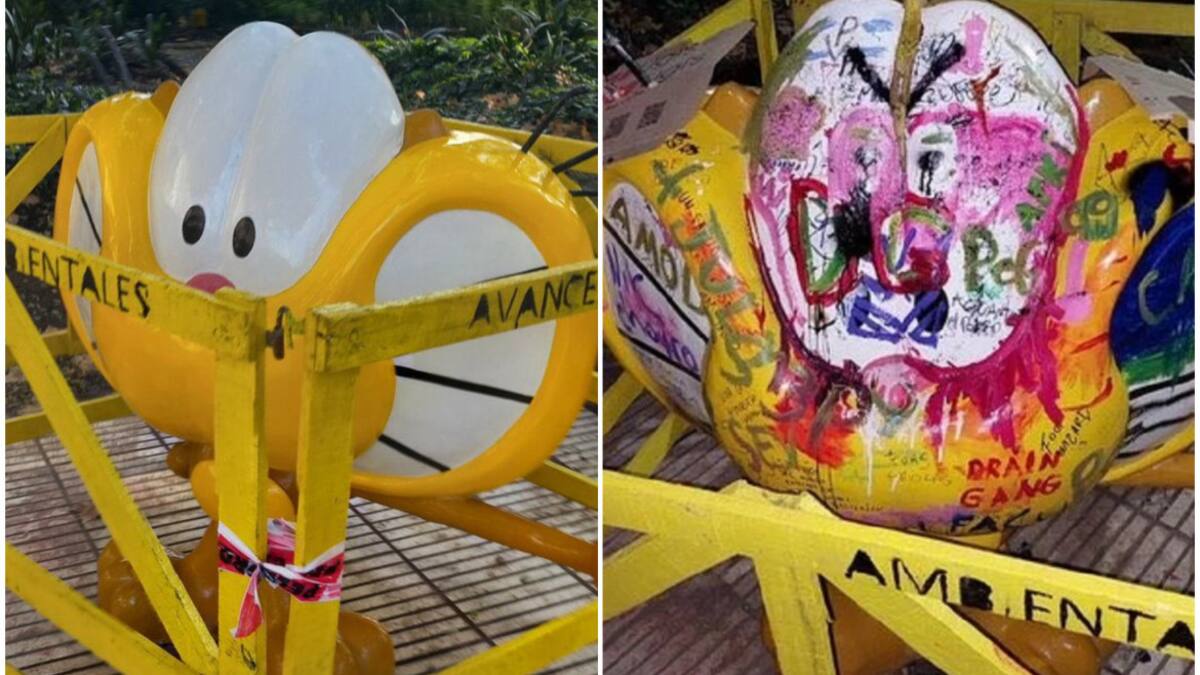 La estatua de Gaturro fue vandalizada. Fotos: redes sociales.