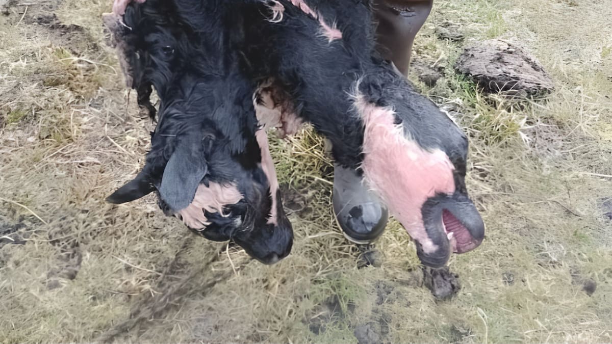 Sorpresa en Chubut: nació un ternero con dos cabezas y su imagen se viralizó en las redes sociales