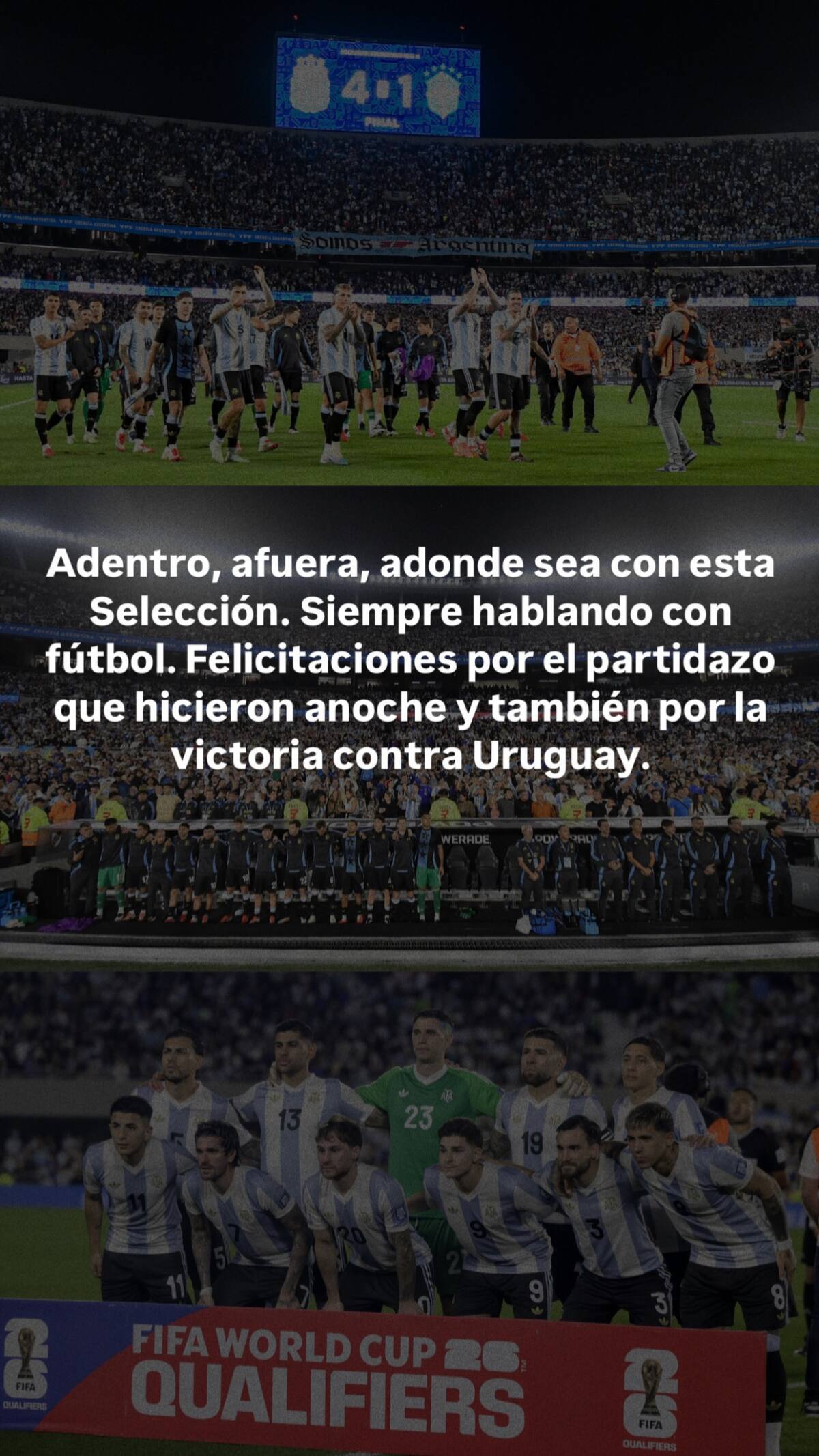 La historia de Lionel Messi tras la victoria de Argentina ante Brasil. Foto: Instagram.