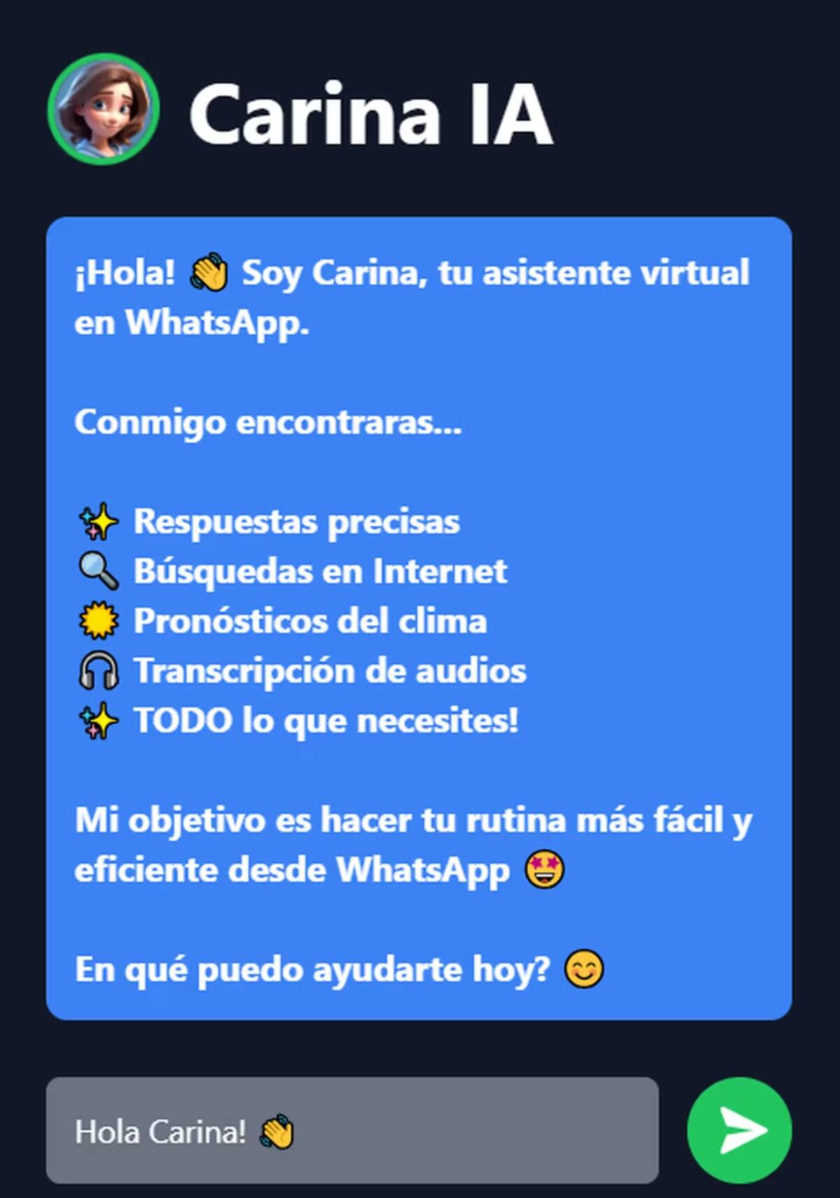 La nueva IA de WhatsApp. Foto: Carina IA