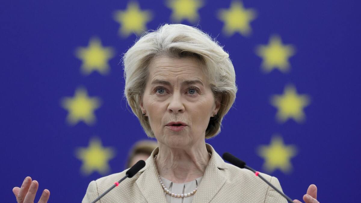 La Presidenta de la Comisión Europea, Ursula von der Leyen en Sesión del Parlamento Europeo en Estrasburgo, feb 2024_ Efe